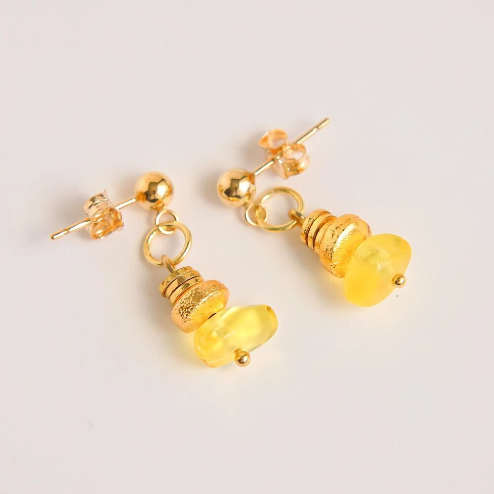 Baltic Lemon Amber Earrings with 18k Gold